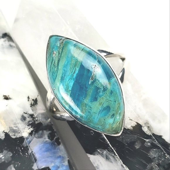 Sterling Silver Marquis Peru Opaline Ring Size 7 - Picture 3 of 16